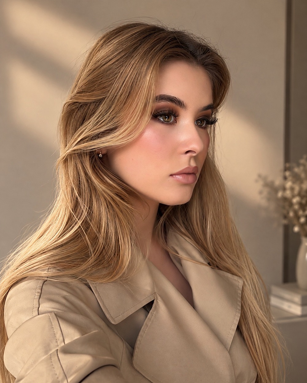 Self-makeup lesson at a vanity